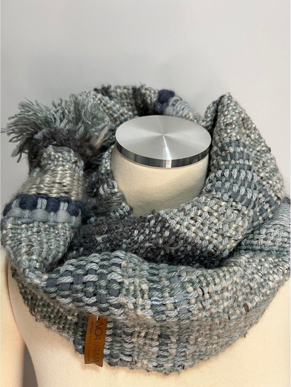 Woven on the Loom Chunky Knit Cowl Scarf: Gray Merino Wool, Hand Woven